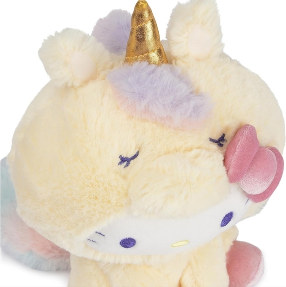 Pink yellow white Hello Kitty plushie with pink plastic beaded charm bracelet - Picture 2 of 6